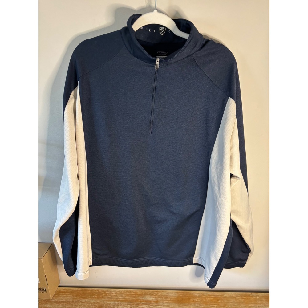 Nike Golf M XXL Navy Blue‎ White Fit Dry Quarter Zip Fleece Pullover 258244-414